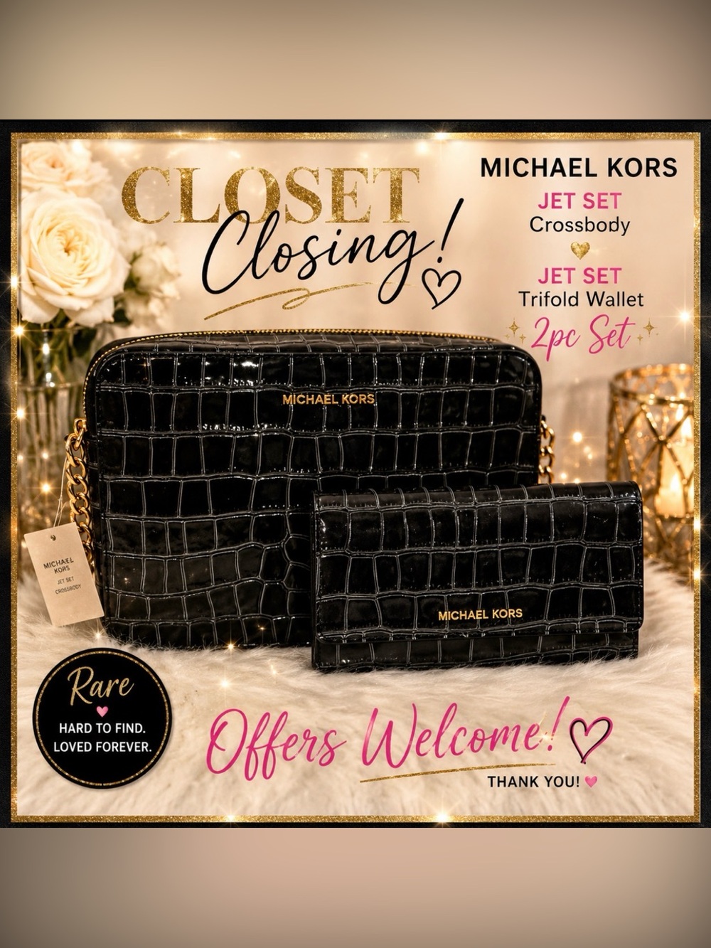 Michael Kors JET SET Crossbody/JET SET Trifold Wallet 2pc Set